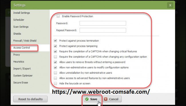 Change System Control Settings in Webroot: - www.webroot.com/safe